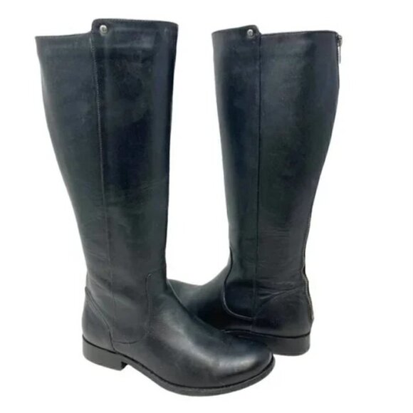 Frye Melissa Stud Knee High Rear Zip Black Leather Riding Boots - Size 6 - Picture 2 of 10
